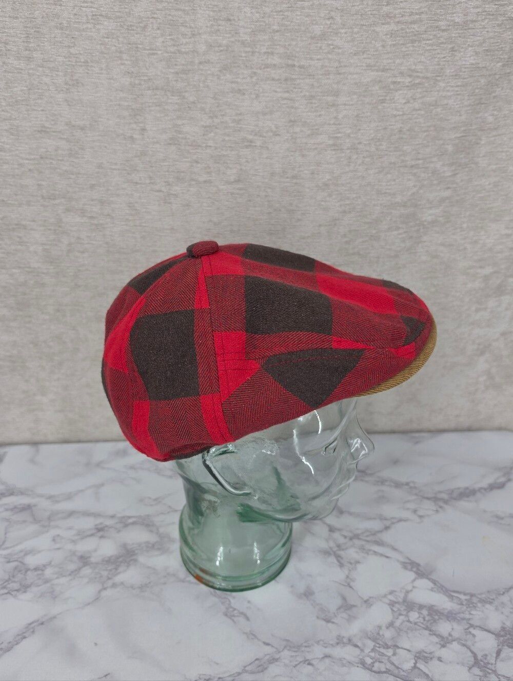 Cremieux Linen Cotton Red Plaid Newsboy Cap Corduroy Contrast